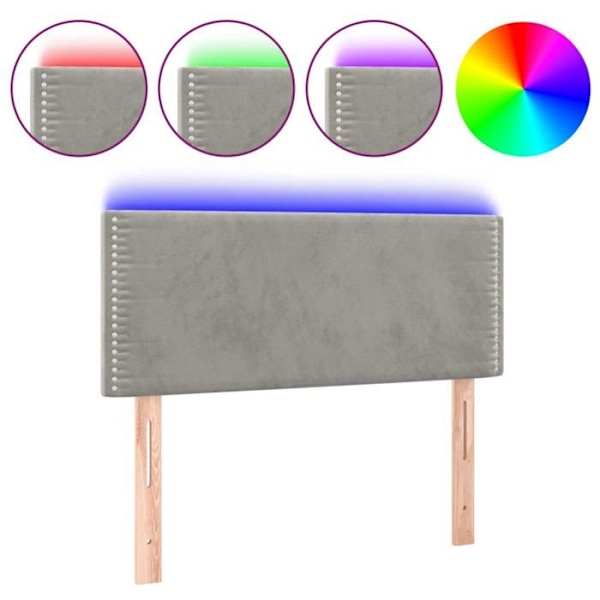 Hovedgærde til soveværelse møbel med LED 90 x 5 x 78/88 lys grå velour