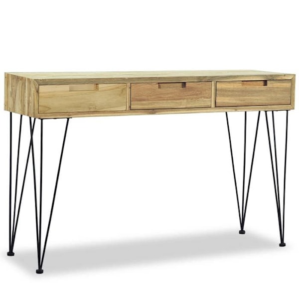 Moderni konsolipöytä, tarjotinpöytä laatikoilla 120 x 35 x 76 cm, massiivipuu teakia ja rautaa DEC031557 Flerfärgad