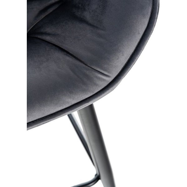 Barstol hög x1 sitskuddseffekt tufted i mörkgrå sammet och svart metall 10_0004892 Grå