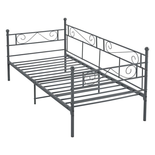 Säng i mörkgrå metall med metalliska lameller 90 x 200