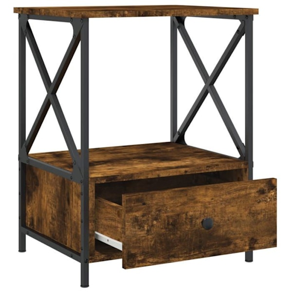 Natbord med skuffe og hylde 50 x 41 x 65 cm brun ingeniørtræ og jern DEC033666 kastanj
