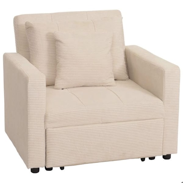 Sofa seng, ekstra seng, afslapningsstol med justerbart ryglæn, soveflade 197x100 cm, stof i fløjl, creme beige 04_0006252 Beige
