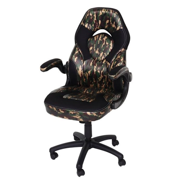 Drejebar kontorstol med sammenklappelige armlæn i PVC, farve camouflage sort 04_0006225 Svart