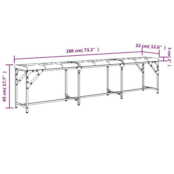 Bänk för matsal 186 x 32 x 45 cm ram i stål och sits i grått tyg DEC025018 Grå