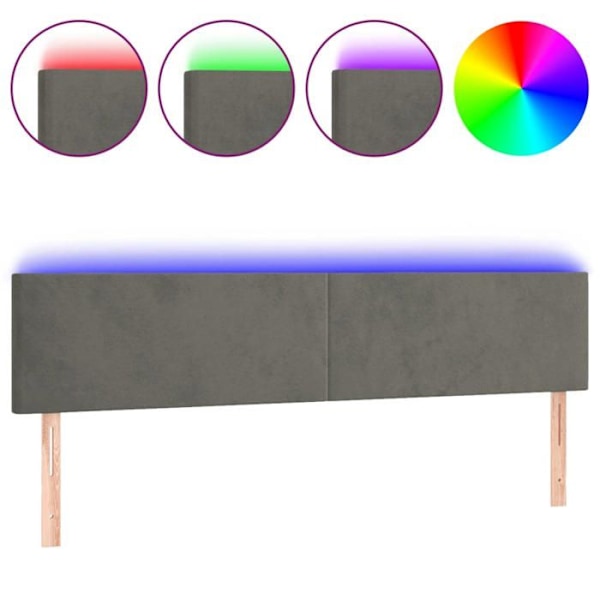 Hovedgærde til seng, soveværelse, LED møbel, 200 x 5 x 78/88, mørkegrå velour