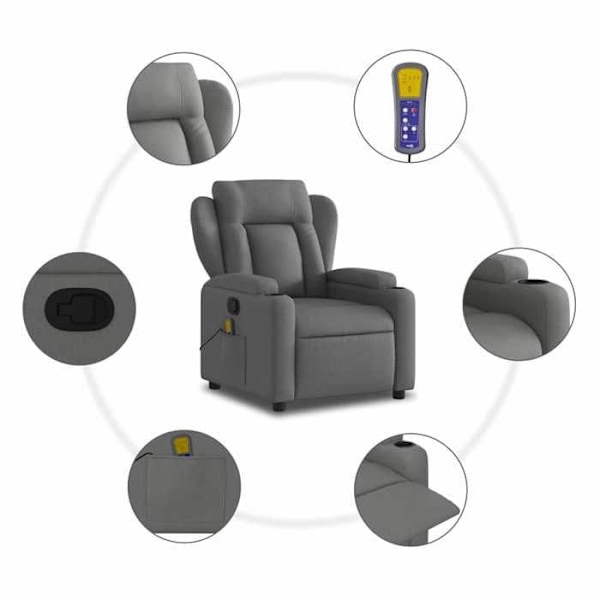Relaxationsstol TV med massagefunktion, justerbar i mørkegrå stof DEC026943 Grå
