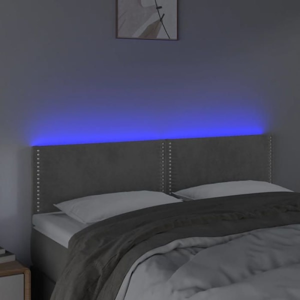 Hovedgærde til soveværelse møbel med LED 144 x 5 x 78/88 cm lys grå fløjl TDL0201397 Grå
