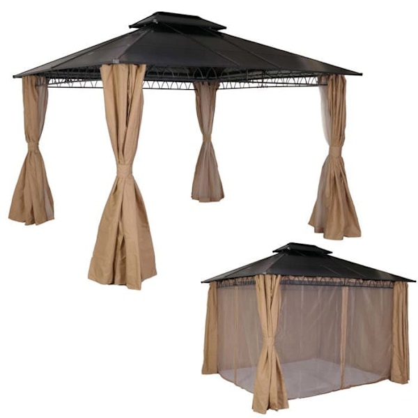 1 kpl pergola katolla ja 4 kpl sivuseiniä + hyttysverkko, kestävä teräsrakenne, vaaleancreme kangas 04_0008138 Grädde