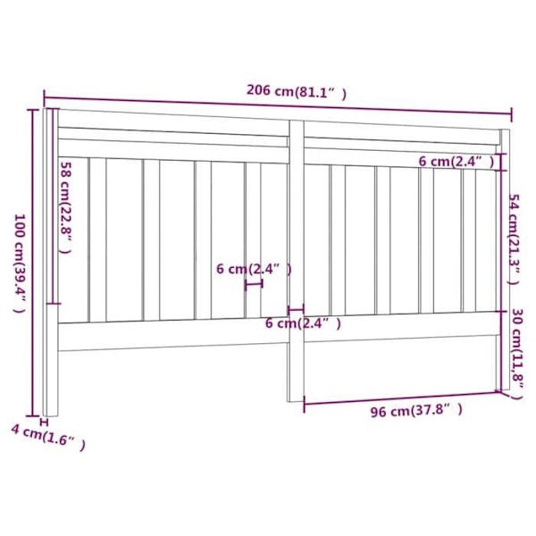Sengegavl - Ikke specificeret - 206 cm - Massivt fyrretræ - Nutidig - Hvid Vit