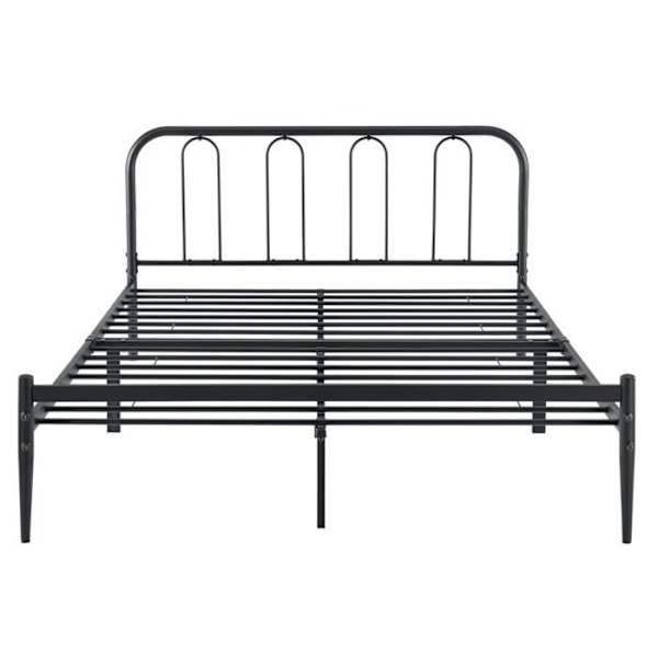 Metallinen parivuode metallilatoilla ja 160x200 musta matala patja