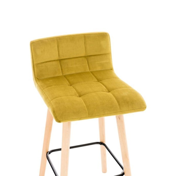 Barstolar - Décoshop26 - Set om 2 - Gul sammet - Metallfotstöd - Dekorativa sömmar kastanj