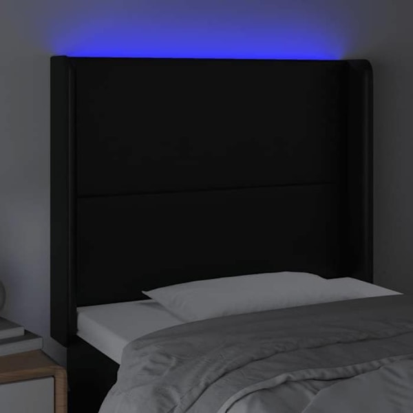 Hovedgærde - LED - Sort - 103x16x118/128 cm - Syntetisk læder - Moderne - Design Svart