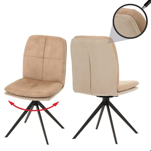 Kaksi pyörivää ruokapöydän tuolia metallijaloilla, beige kangassisustus ja koristeelliset saumat 04_0006620 Beige