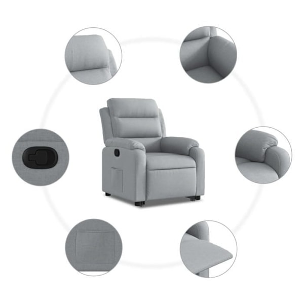 Fauteuil relax TV med komfortabel polstring og elektrisk løftefunktion i lys grå stof DEC027902 Grå