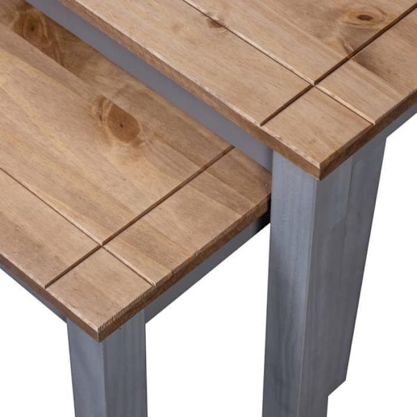 Set med 2 stapelbara sidobord i grå och naturlig furu DEC032690 kastanj