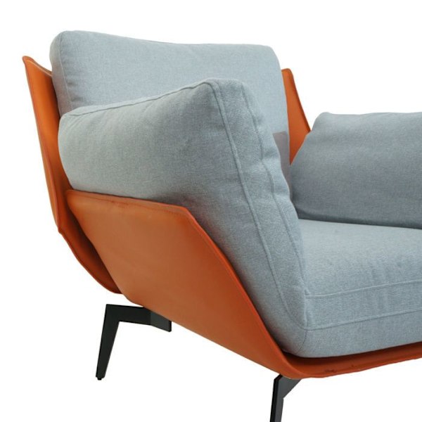 Fauteuil lange chaise de cocktail polstret afslapning i PVC terracotta og gråt stof metal sort 04_0006839 Grå