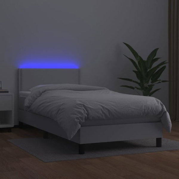 LED-sänkykehys - Ei spesifioitu - 100x200 cm - Valkoinen keinonahka - 1 paikka - Sänkylaatikko ja patja sisältyvät Vit
