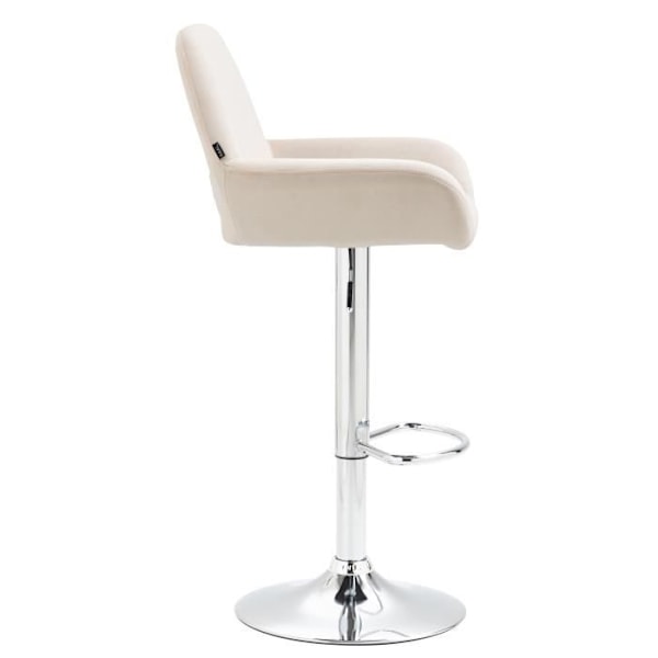 Barstol i cremet polstret velour med krommet metaltrumpetbase
