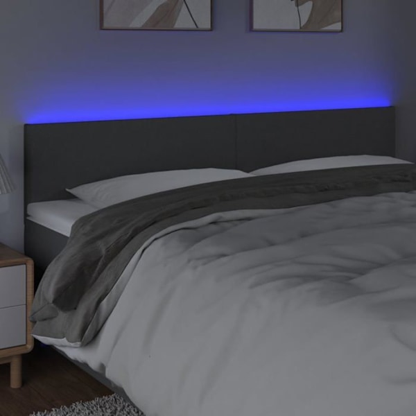 Hovedgærde til seng med LED-møbel 200 x 5 x 78/88 mørkegrå stof