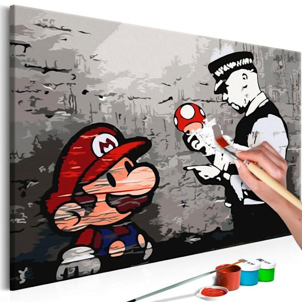 Målarbild att måla själv med nummer, motiv Mario (Banksy) 60 x 40