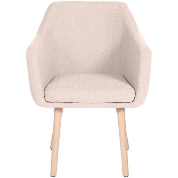 Lounge stol med armstøtter, fire robuste ben i lyst træ, sæde i beige stof 10_0003487 Beige