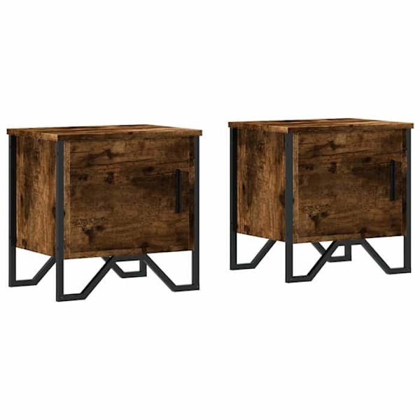 2 kpl yöpöytiä, joissa on ovi ja lokero 40 x 30 x 40 cm, ruskea rakennusmateriaali ja metalli DEC035077 kastanj