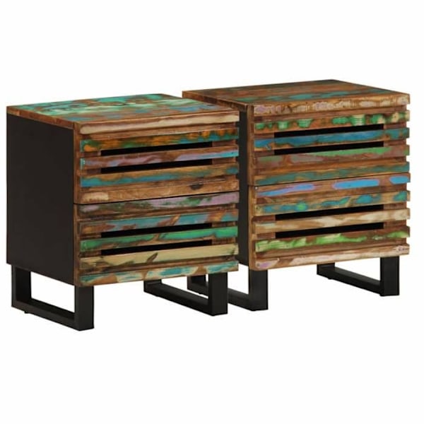 Set av 2 nattduksbord med två lådor 40 x 34 x 46 cm återvunnet massivt trä i flera färger och stål DEC034804 kastanj