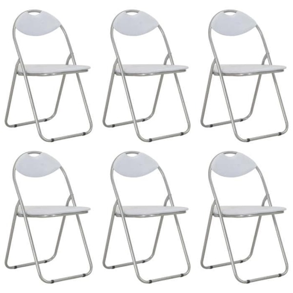 Matstolar - Retrodesign - Set om 6 - Fällbara - Konstläder - Vit metall Vit