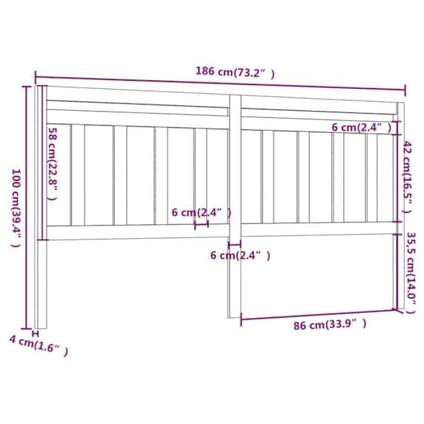 Hovedgærde - Fyrretræ - Sort - 186x100 cm - Moderne stil - Elegant design Svart