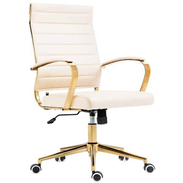 Snygg design kontorsstol med ergonomiskt ryggstöd i cremefärgad konstläder, ram i guldmetall BUR10711 Grädde
