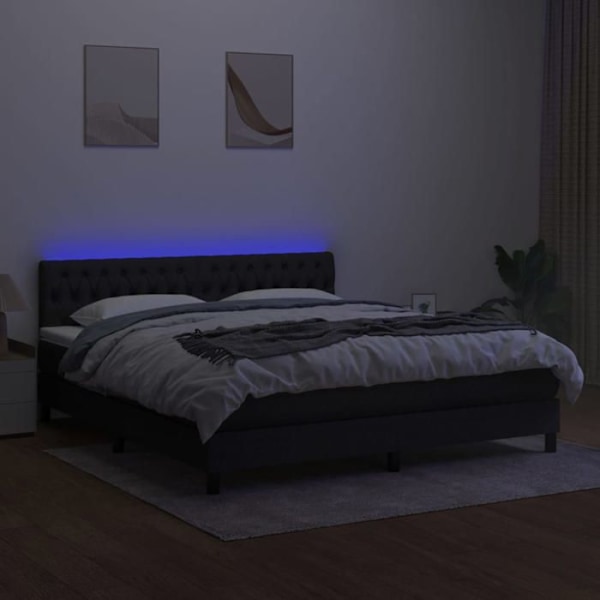 LED sengestel med madras og hovedgærde 180x200 cm sort stof TDL0209165 Svart