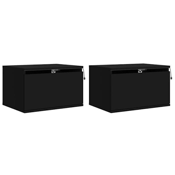 Sæt med 2 væghængte natborde med LED-lys og skuffe 50 x 36 x 30 cm i sort ingeniørtræ DEC036160 kastanj