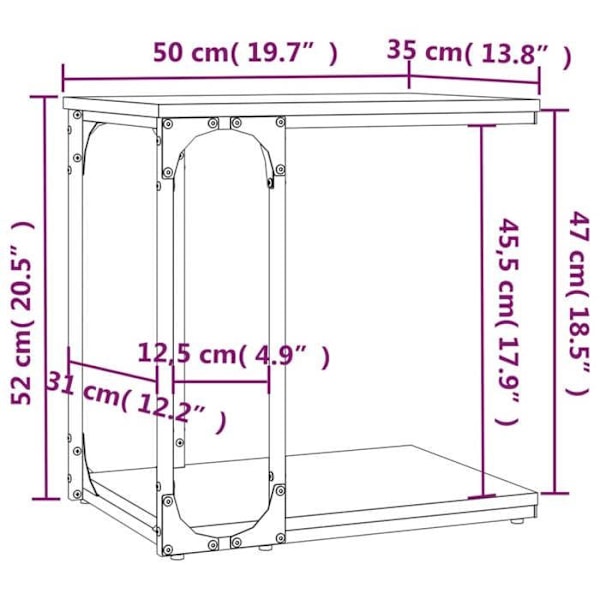 Konsolbord för soffhörn 50 x 35 x 52 cm, brun ingenjörsträ och stål DEC032404 kastanj