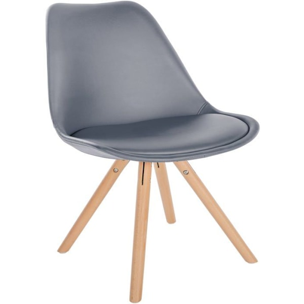 Matstol x1 skandinavisk stil med grå PVC-sits och runda ben i ljust trä 10_0001435 kastanj