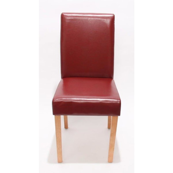 Set om 6 röda köksstolar i syntetmaterial med ljusa trädben, modern design