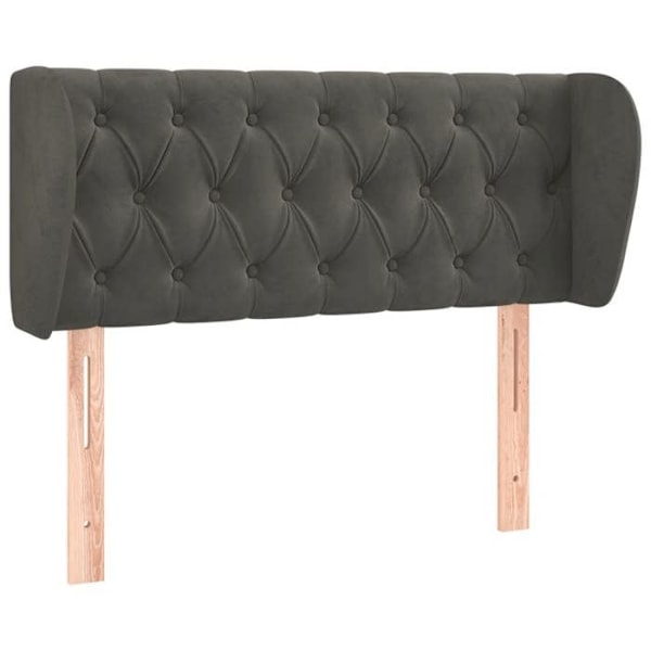 Hovedgærde til soveværelse med sidelæne, polstret 103 x 23 x 78/88 cm, mørkegråt velourstoff. Grå