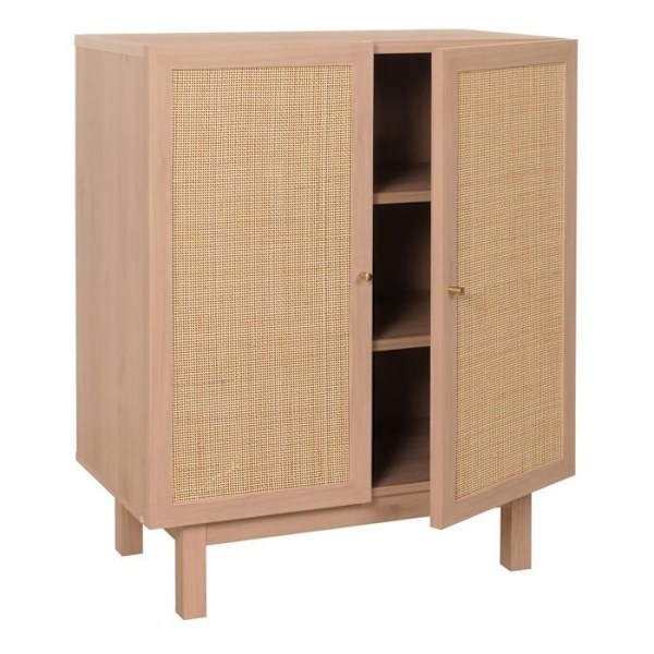 Buffet säilytyskaappi, jossa on 3 osastoa, massiivista mango-puuta, kubu-kuitua, 98 x 79 x 42 cm, luonnollinen 04_000598 kastanj