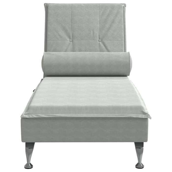 Meridienne chaise longue til indendørs brug med massagefunktion og grå lys velour rullepude DEC026148 Grå