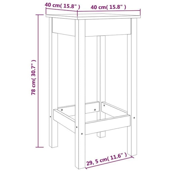 Sæt af 2 barstole med fodstøtte, enkelt design, 40 x 40 x 78 cm i sort fyrretræ DEC025187 kastanj