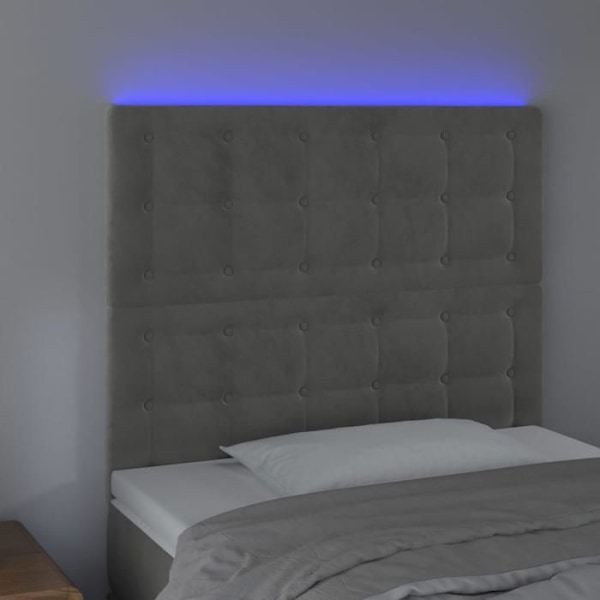Hovedgavl til seng med LED-møbel 100 x 5 x 118/128 cm i lys grå fløjlsstof TDL0201460