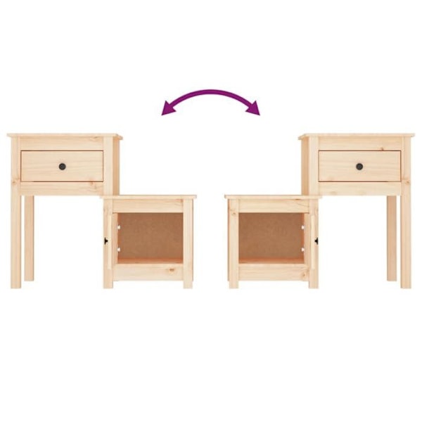 Sæt med 2 natborde med skuffe og rum med dør 79,5 x 38 x 65,5 cm ubehandlet fyrretræ DEC034814 kastanj