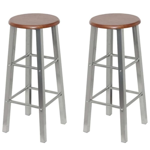 Set med 4 barstolar höga stolar i silverfärgad stål + MDF DEC029905 Silver