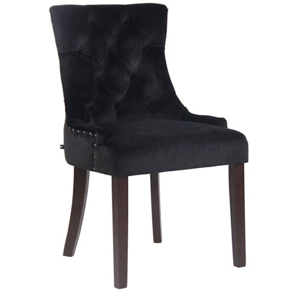 Siddende spisebordsstol i klassisk design med dekorative knapper i sort velour og ben i brun træ 10_0001928 kastanj