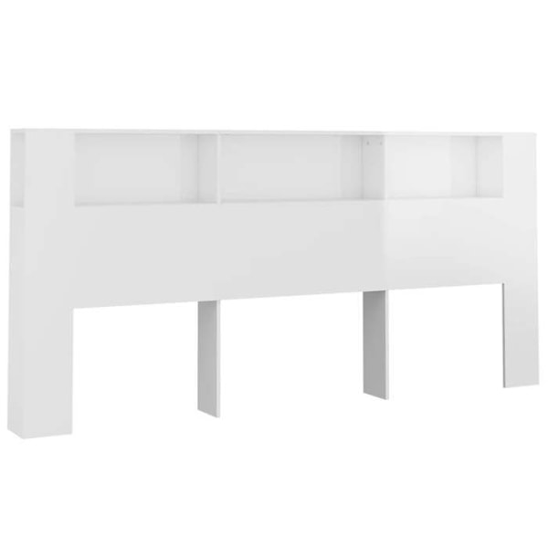 Huvudgavel med förvaring sängaccessoar sängbord hylla 220 x 18,5 x 104,5 MDF vit glansig