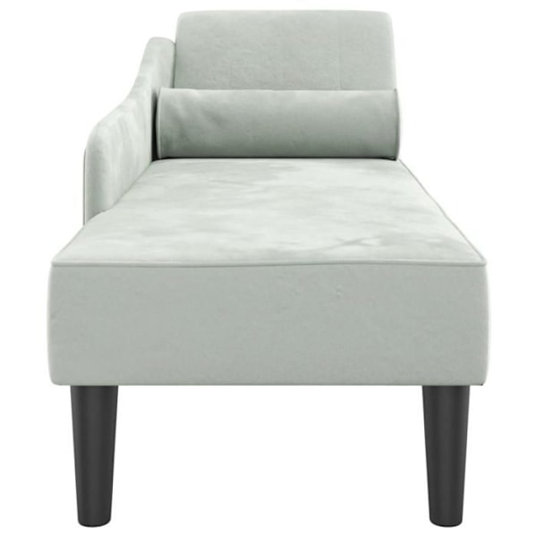 Meridienne chaise longue soffa för inomhus med kuddar i ljusgrå sammet DEC026076 Grå