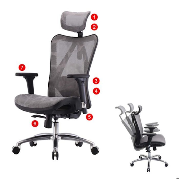 Ergonomisk kontorstol med drejefunktion og justerbart sæde og ryg, grå mesh-belægning 04_0006217 Grå