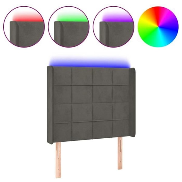 Sänggavel - Ej specificerat - 83x16x118/128 cm - Mörkgrå sammet - Integrerad LED - Moderne design Mörkgrå