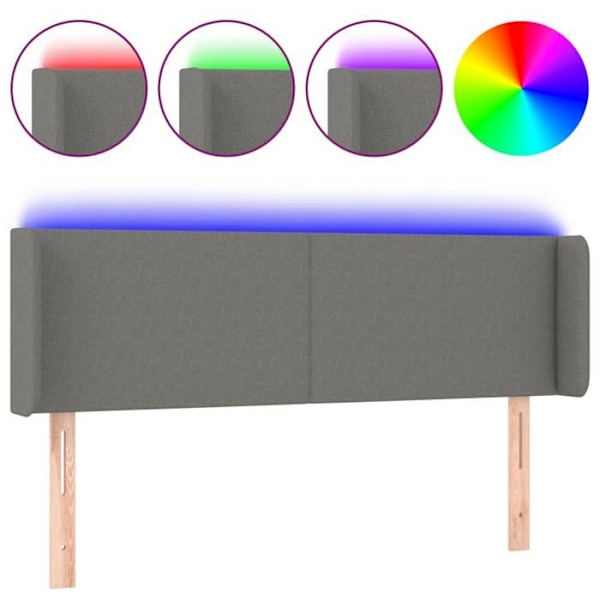 Hovedgærde til soveværelse med LED-møbel 147 x 16 x 78/88 mørkegrå stof