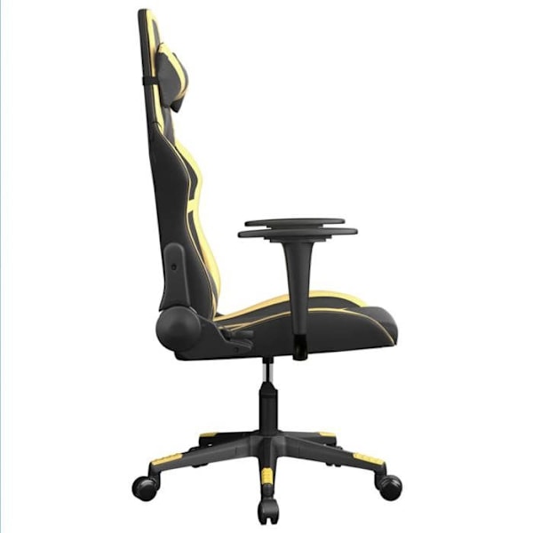 Kontor stol gamer med hjul og lændepude i sort og guld PVC DEC025905 Svart