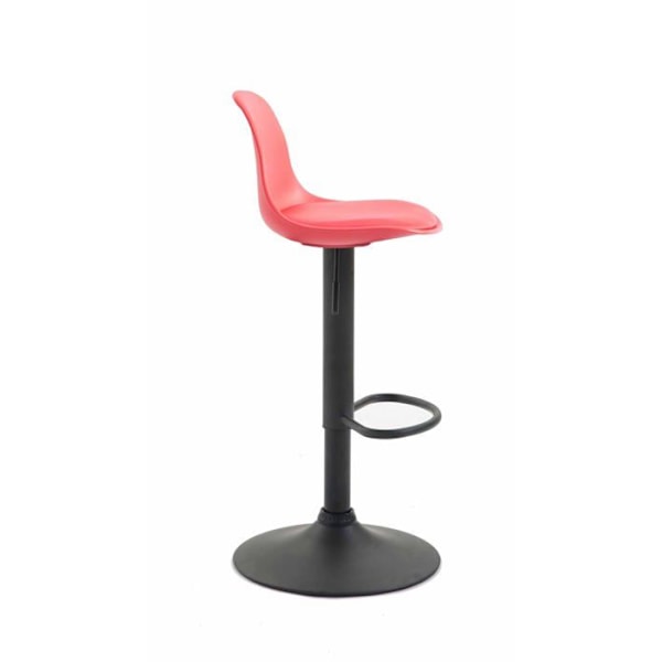 Barstol med design i modern stil, ryggstöd i plast och syntetiskt material i röd färg, svarta matta ben.